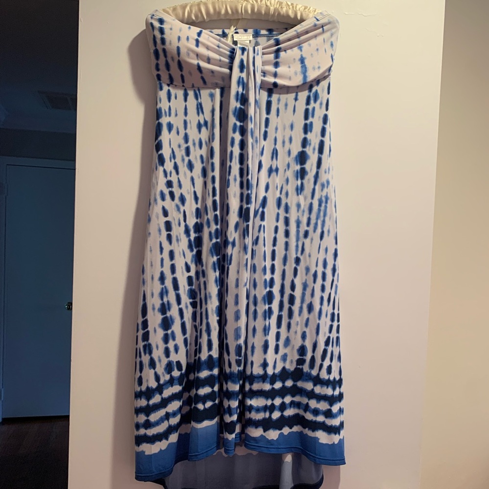 Dotti Blue and White Tie-Dye Strapless Bathing Suit Cover Up